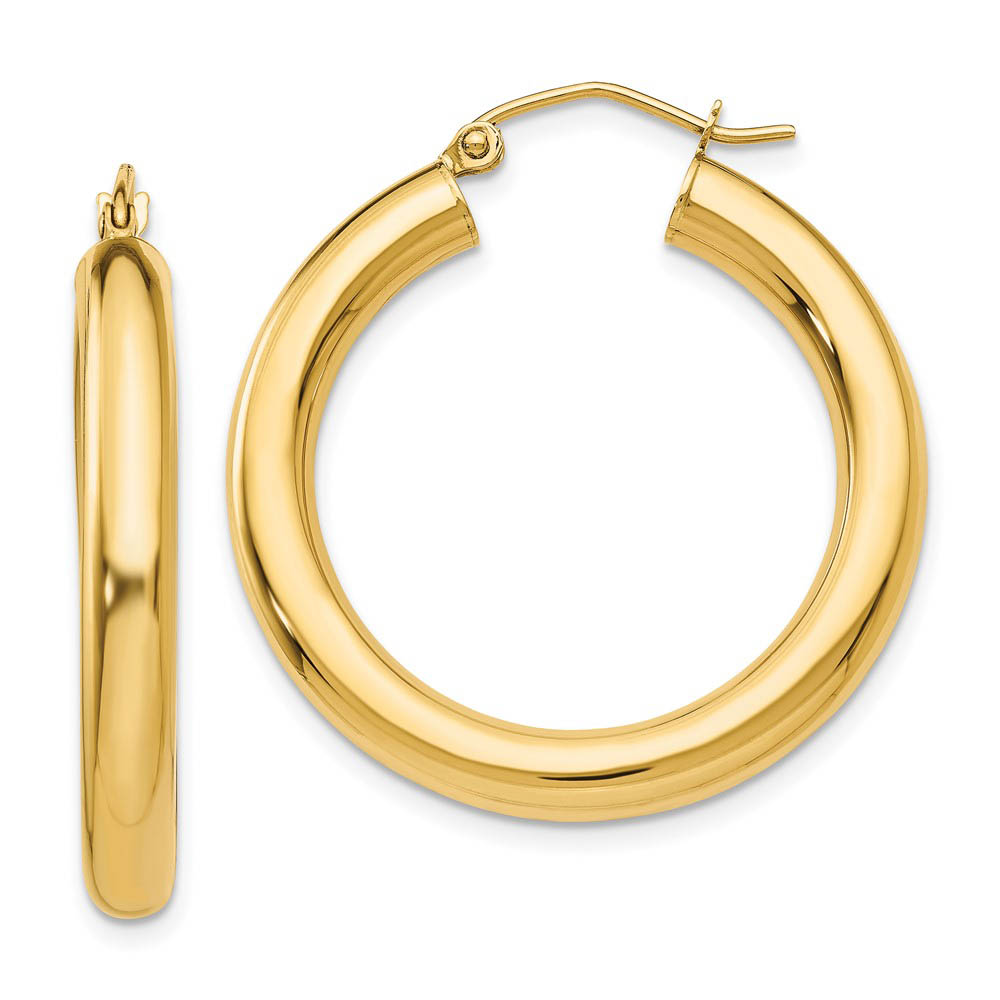 4mm x 30mm 14k Yellow Gold Classic Round Hoop Earrings