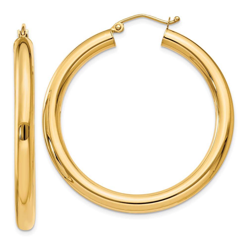 4mm x 40mm 14k Yellow Gold Classic Round Hoop Earrings