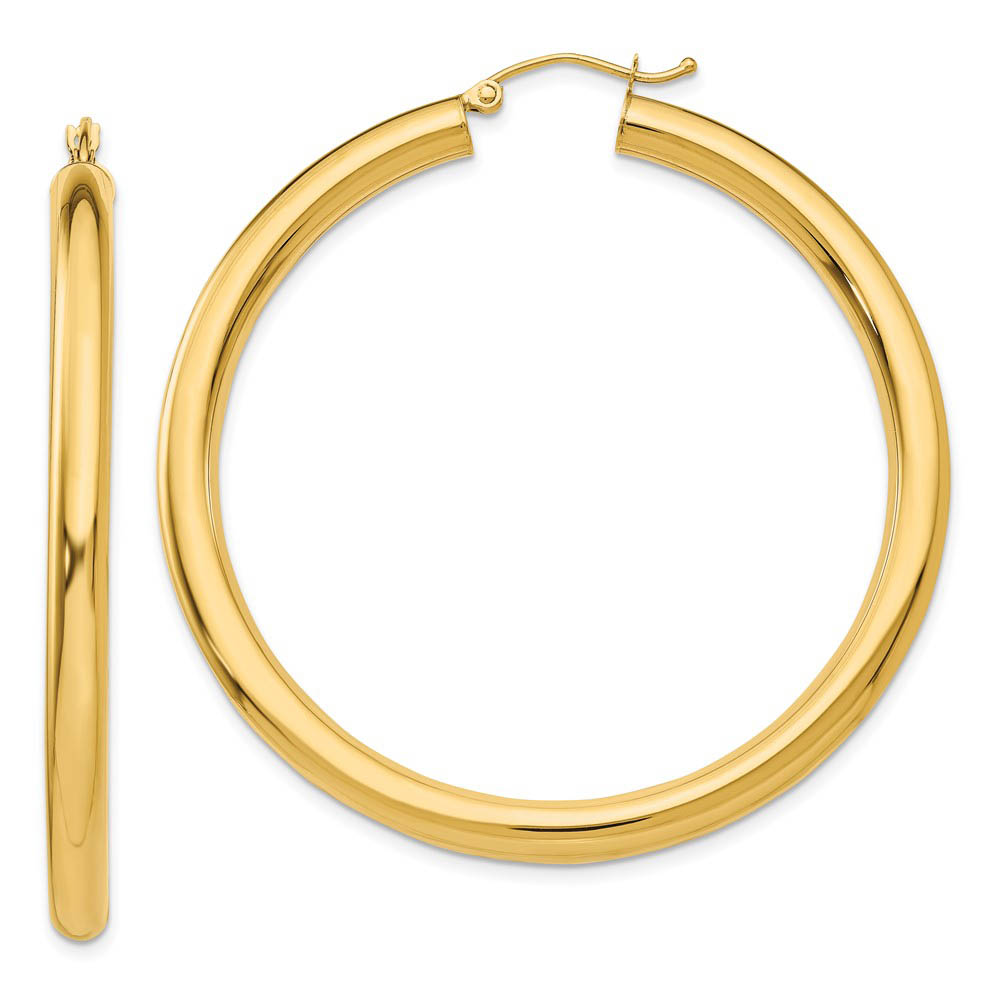 4mm x 50mm 14k Yellow Gold Classic Round Hoop Earrings