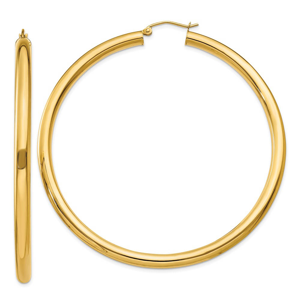 4mm x 65mm 14k Yellow Gold Classic Round Hoop Earrings