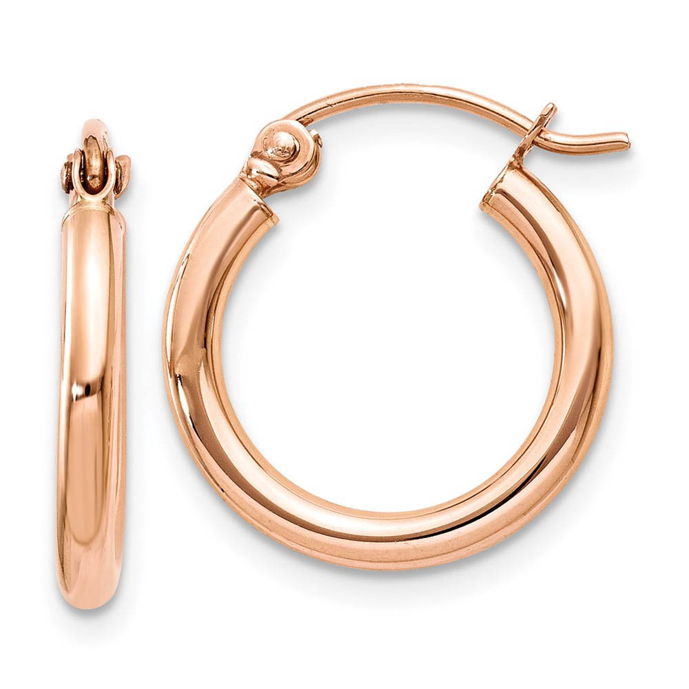 2mm x 15mm 14k Rose Gold Round Tube Hoop Earrings