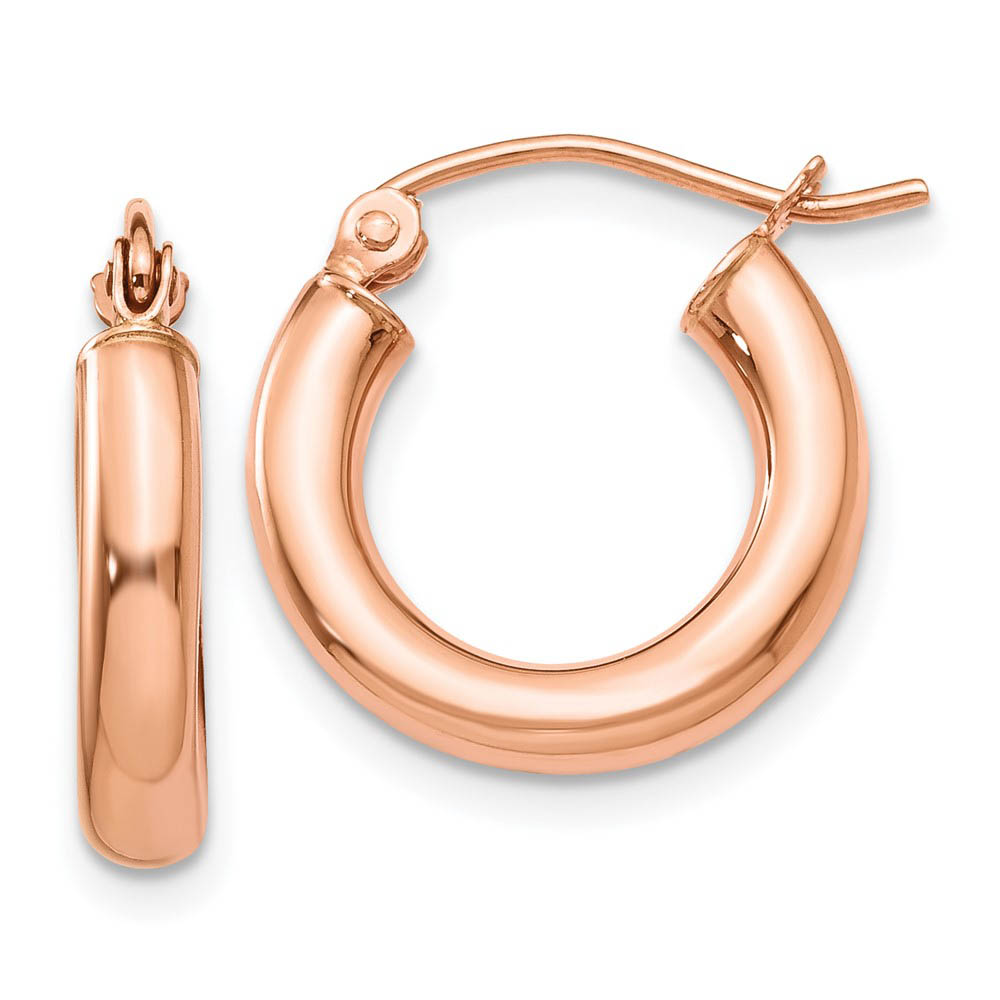 3mm x 16mm 14k Rose Gold Round Tube Hoop Earrings