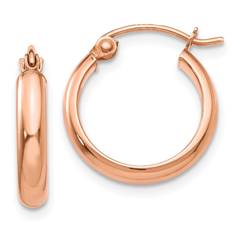2.8mm x 15mm Polished 14k Rose Gold Half Round Tube Hoop Earrings