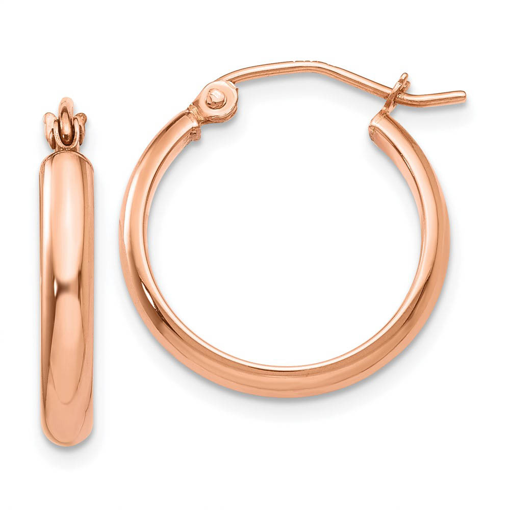 2.8mm x 18mm Polished 14k Rose Gold Half Round Tube Hoop Earrings