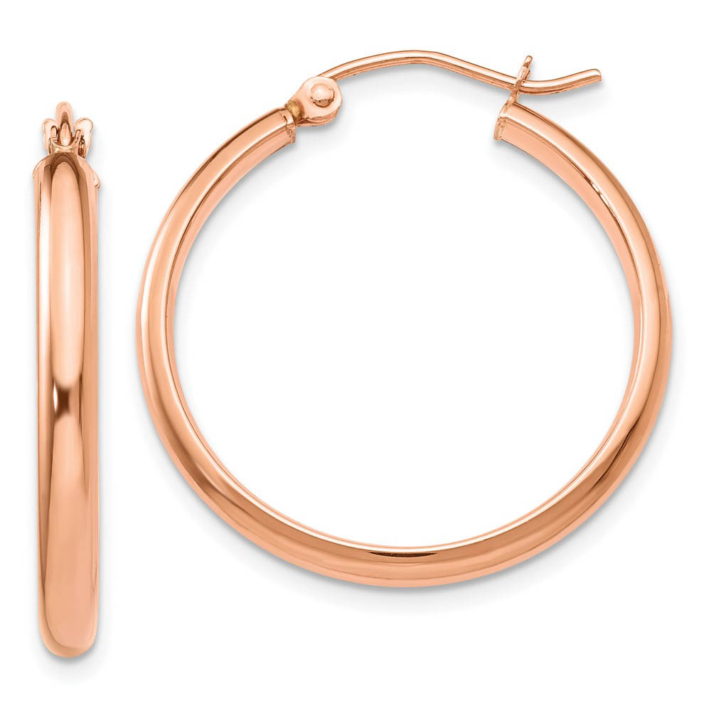 2.8mm x 25mm Polished 14k Rose Gold Half Round Tube Hoop Earrings