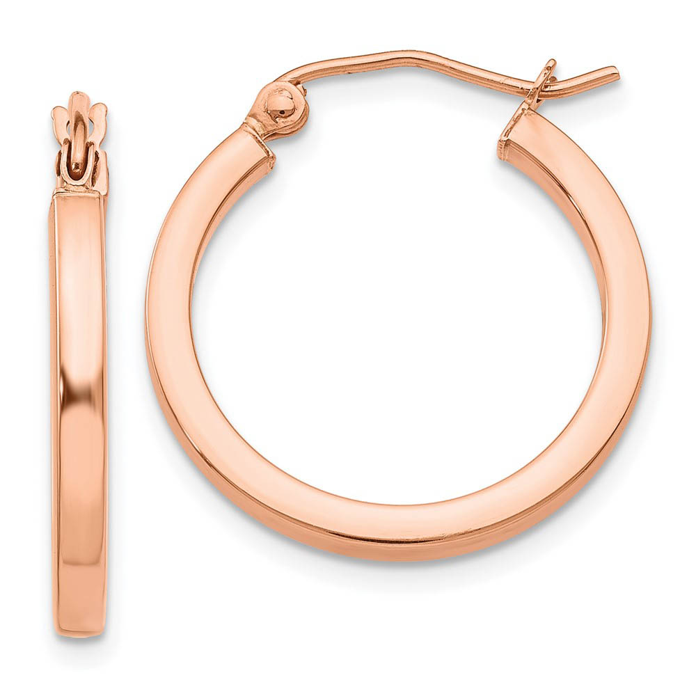 2mm x 20mm Polished 14k Rose Gold Square Tube Round Hoop Earrings