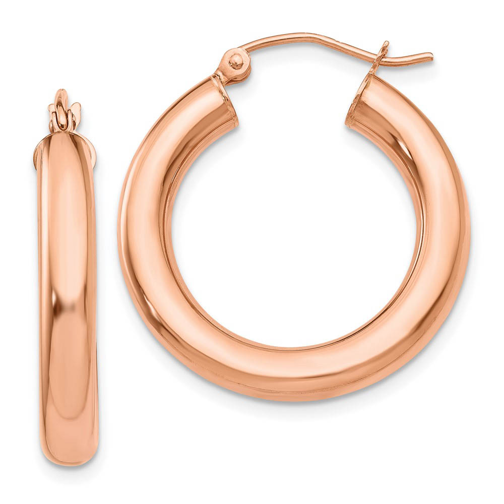 4mm x 25mm Polished 14k Rose Gold Round Tube Hoop Earrings