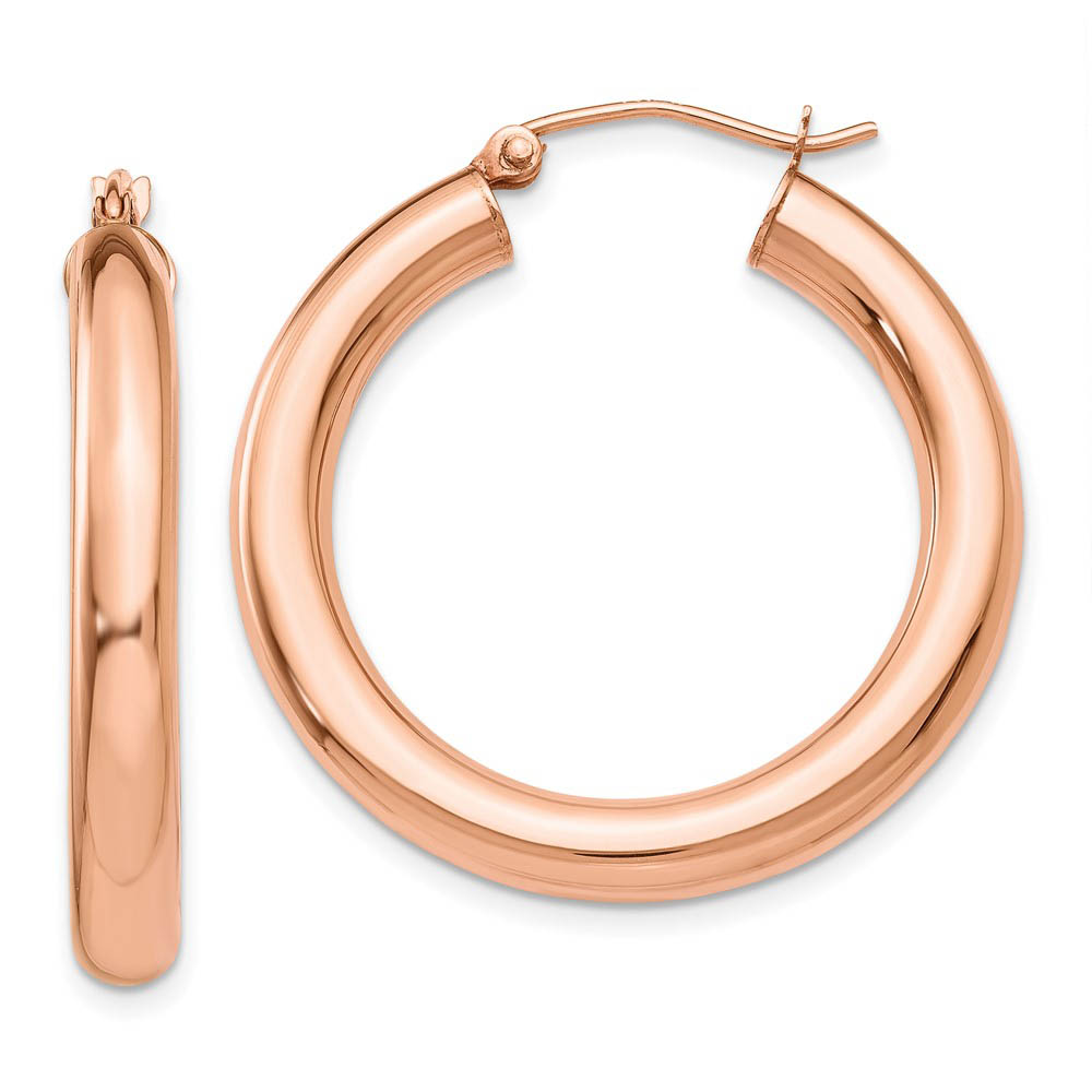 4mm x 30mm Polished 14k Rose Gold Round Tube Hoop Earrings