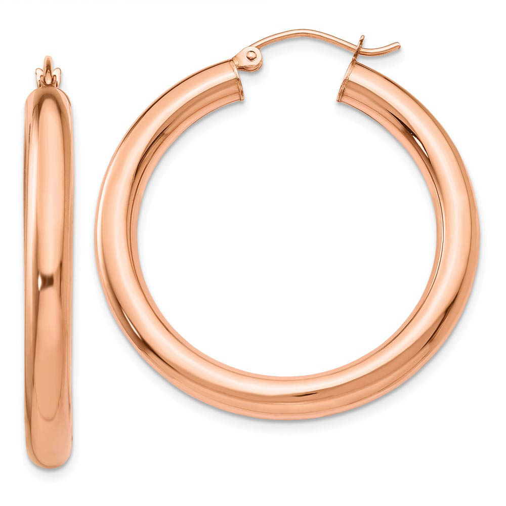 4mm x 35mm Polished 14k Rose Gold Round Tube Hoop Earrings
