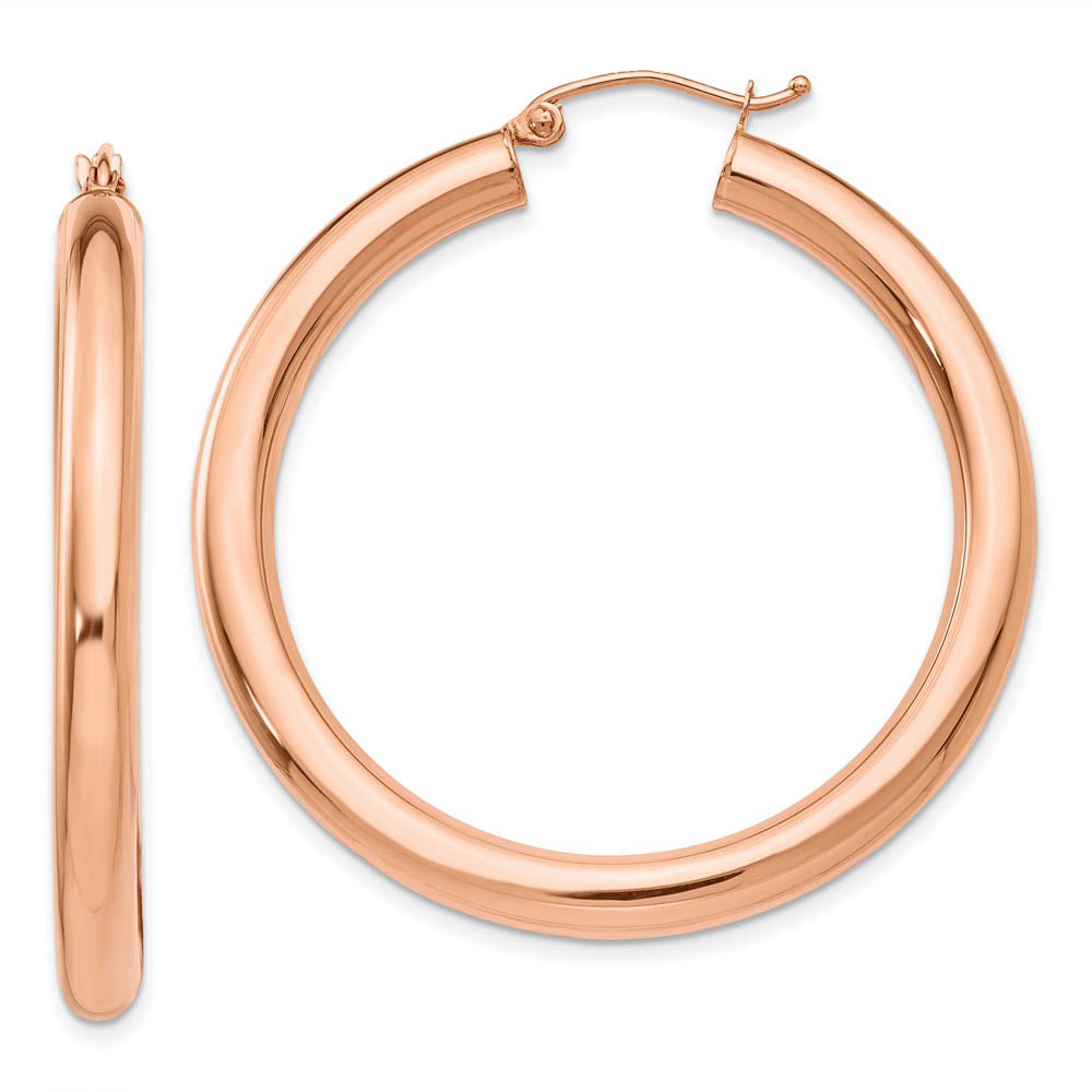 4mm x 40mm Polished 14k Rose Gold Round Tube Hoop Earrings