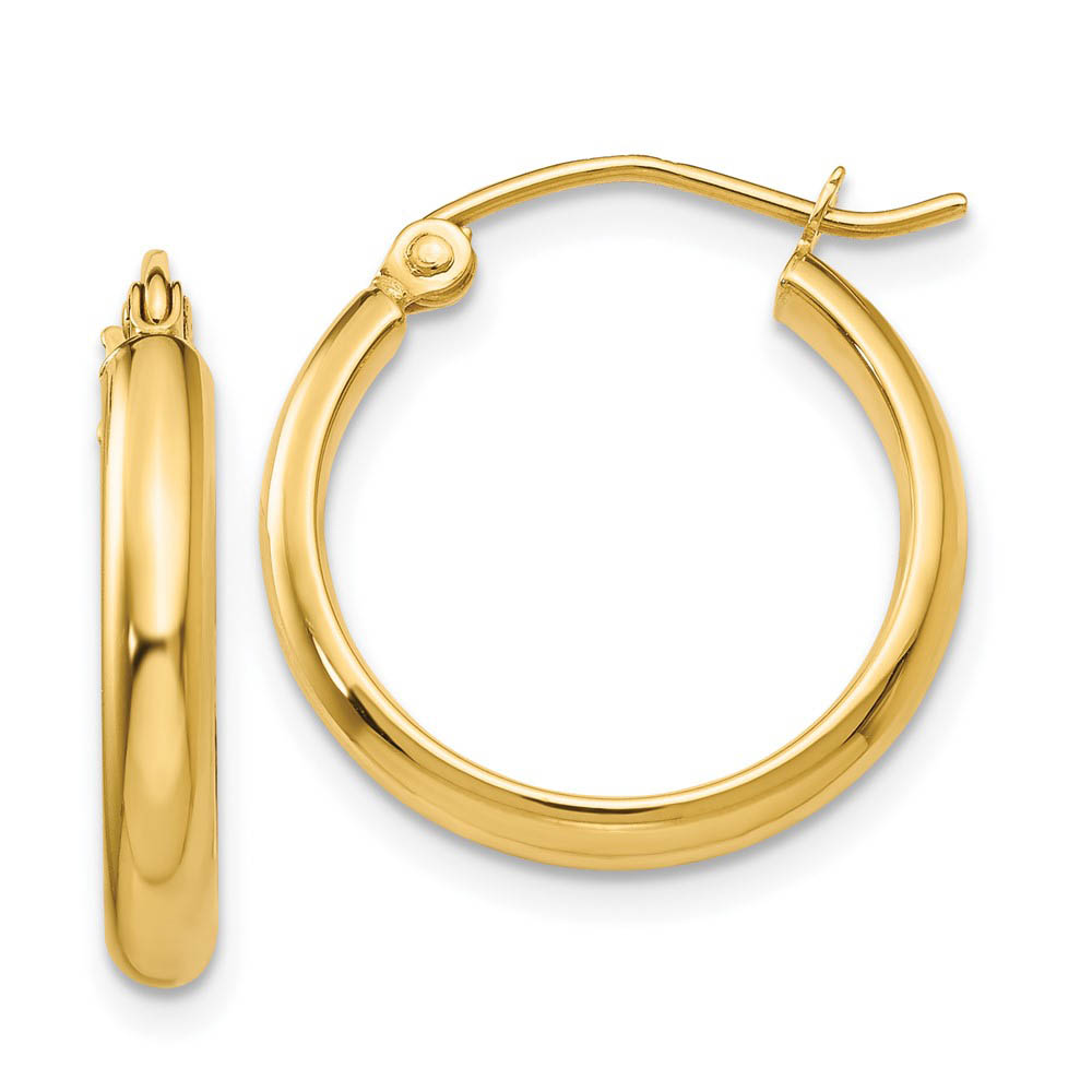 2.75mm x 18mm Polished 14k Yellow Gold Domed Round Hoop Earrings
