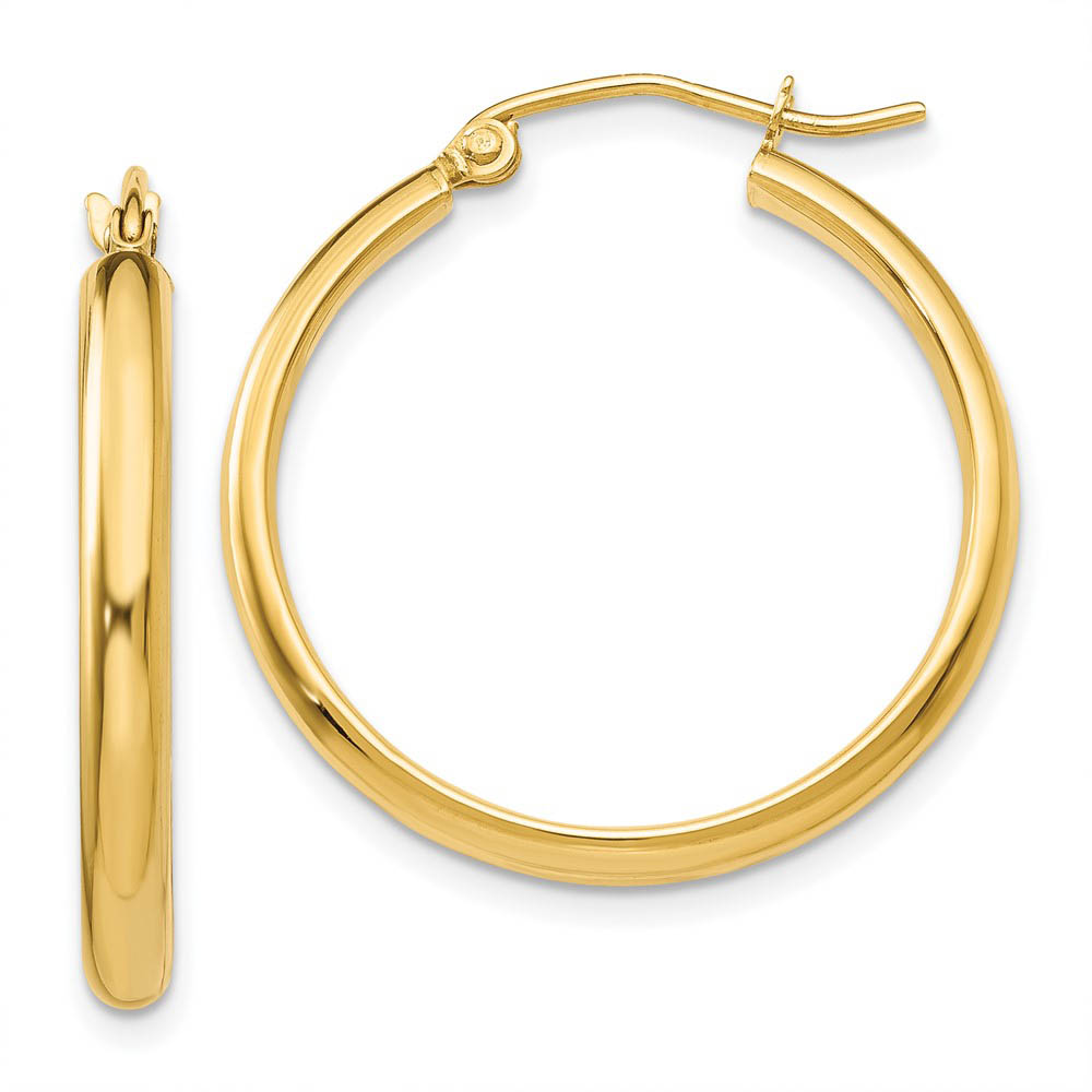 2.75mm x 25mm Polished 14k Yellow Gold Domed Round Hoop Earrings