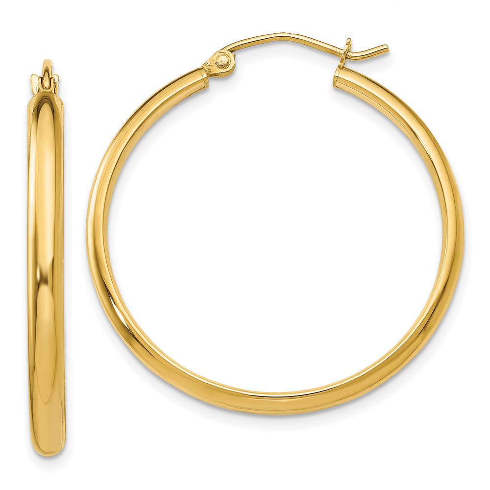 2.75mm x 30mm Polished 14k Yellow Gold Domed Round Hoop Earrings