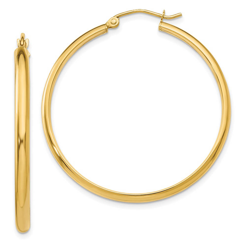 2.75mm x 37mm Polished 14k Yellow Gold Domed Round Hoop Earrings