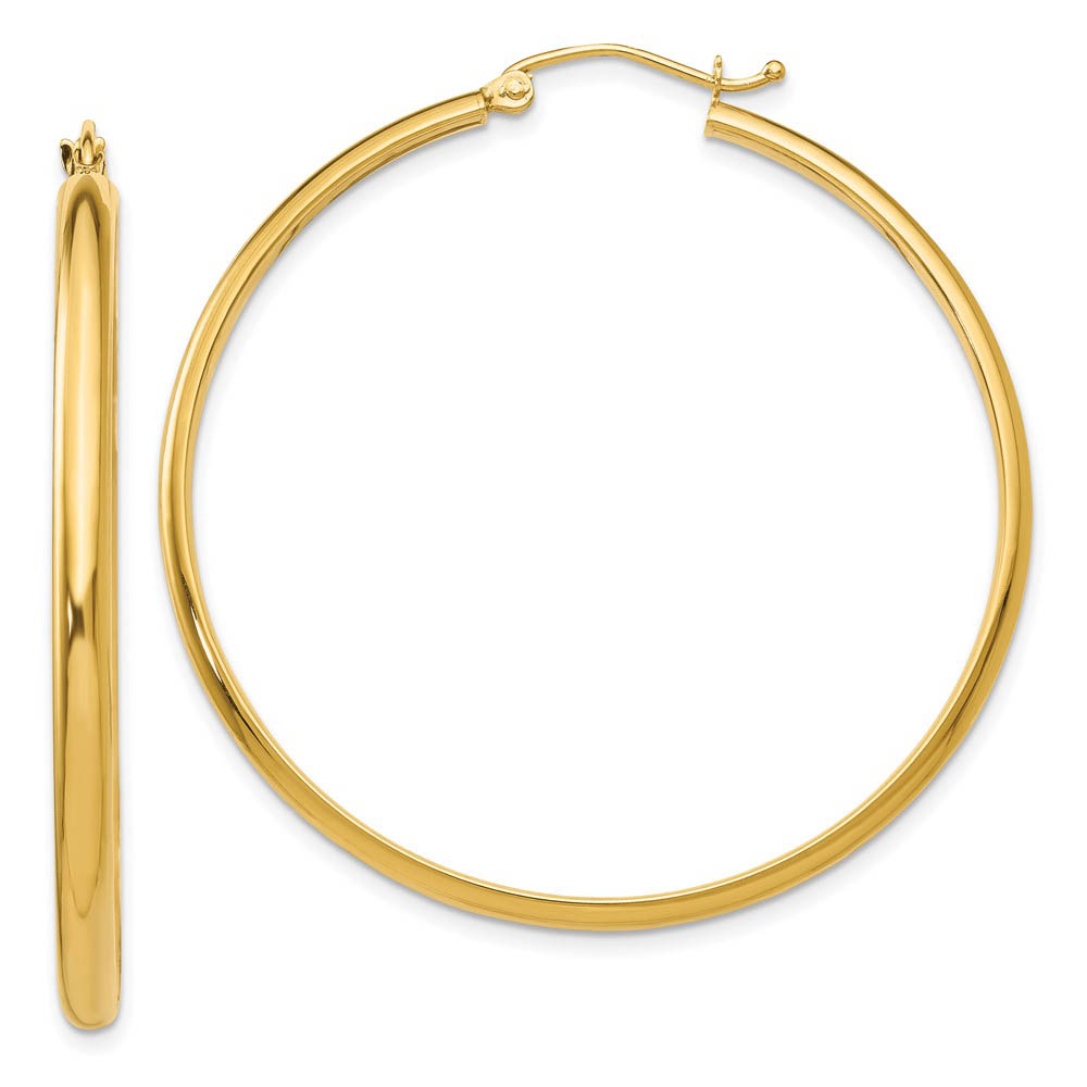 2.75mm x 43mm Polished 14k Yellow Gold Domed Round Hoop Earrings