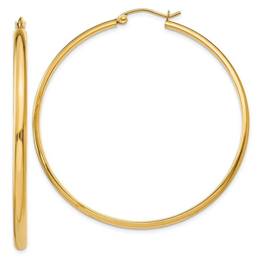 2.75mm x 50mm Polished 14k Yellow Gold Domed Round Hoop Earrings