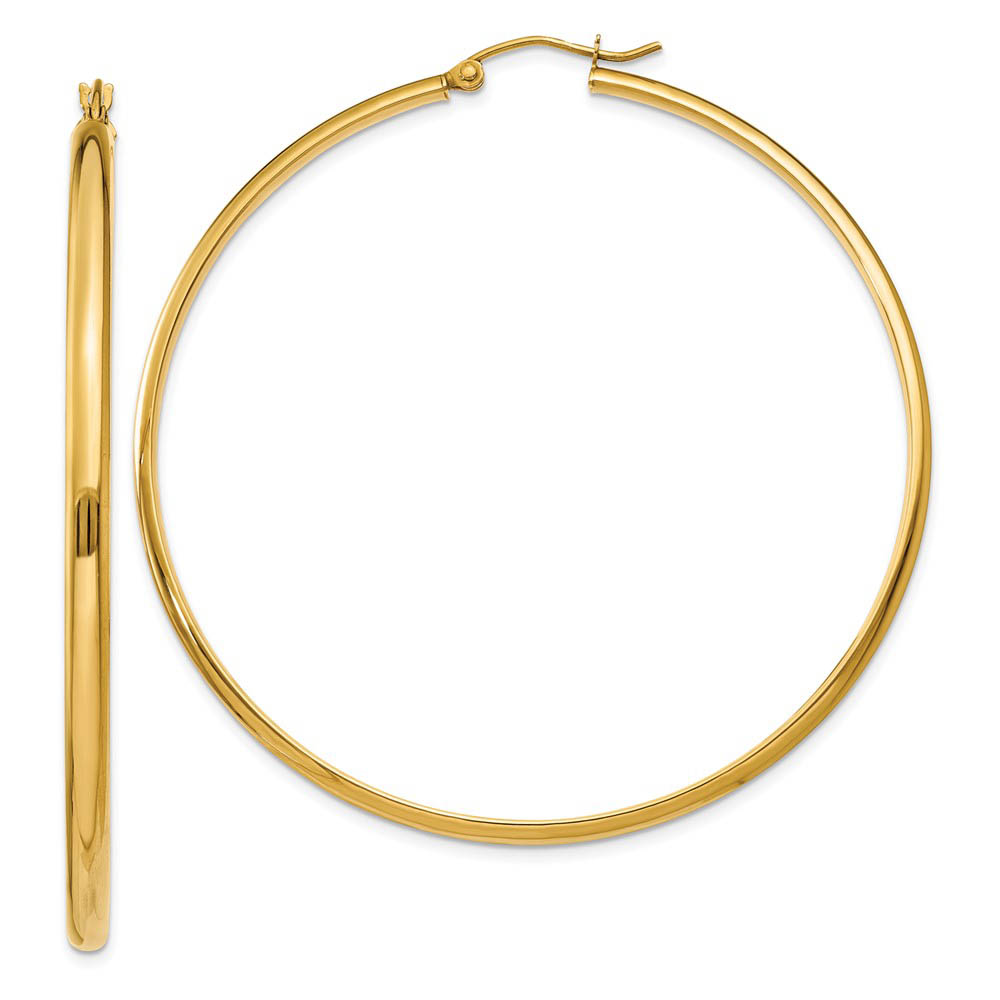 2.75mm x 56mm Polished 14k Yellow Gold Domed Round Hoop Earrings