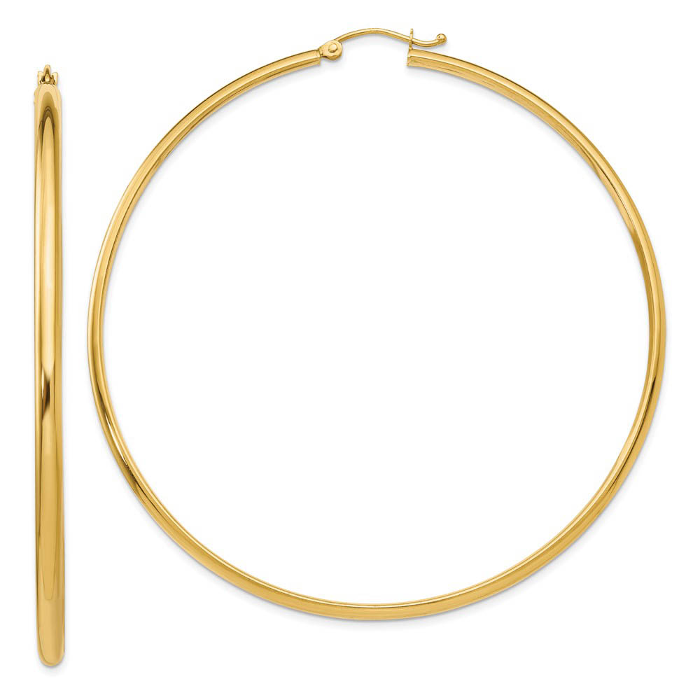 2.75mm x 65mm Polished 14k Yellow Gold Domed Round Hoop Earrings