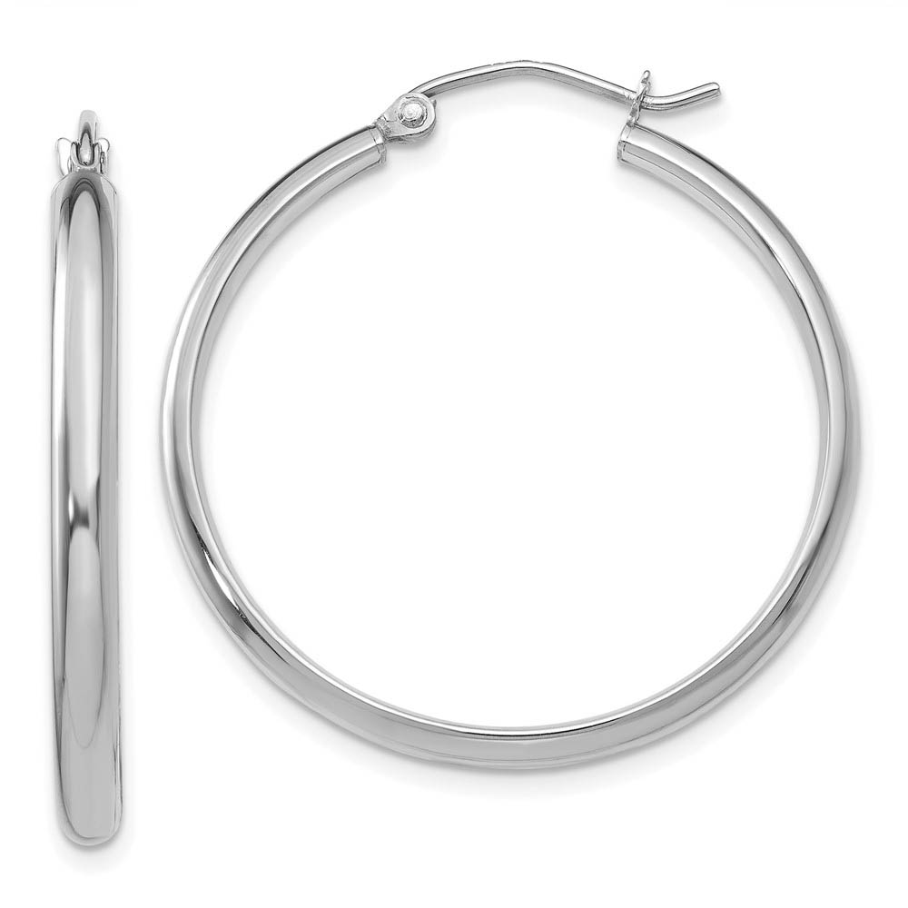 2.75mm x 30mm Polished 14k White Gold Domed Round Hoop Earrings