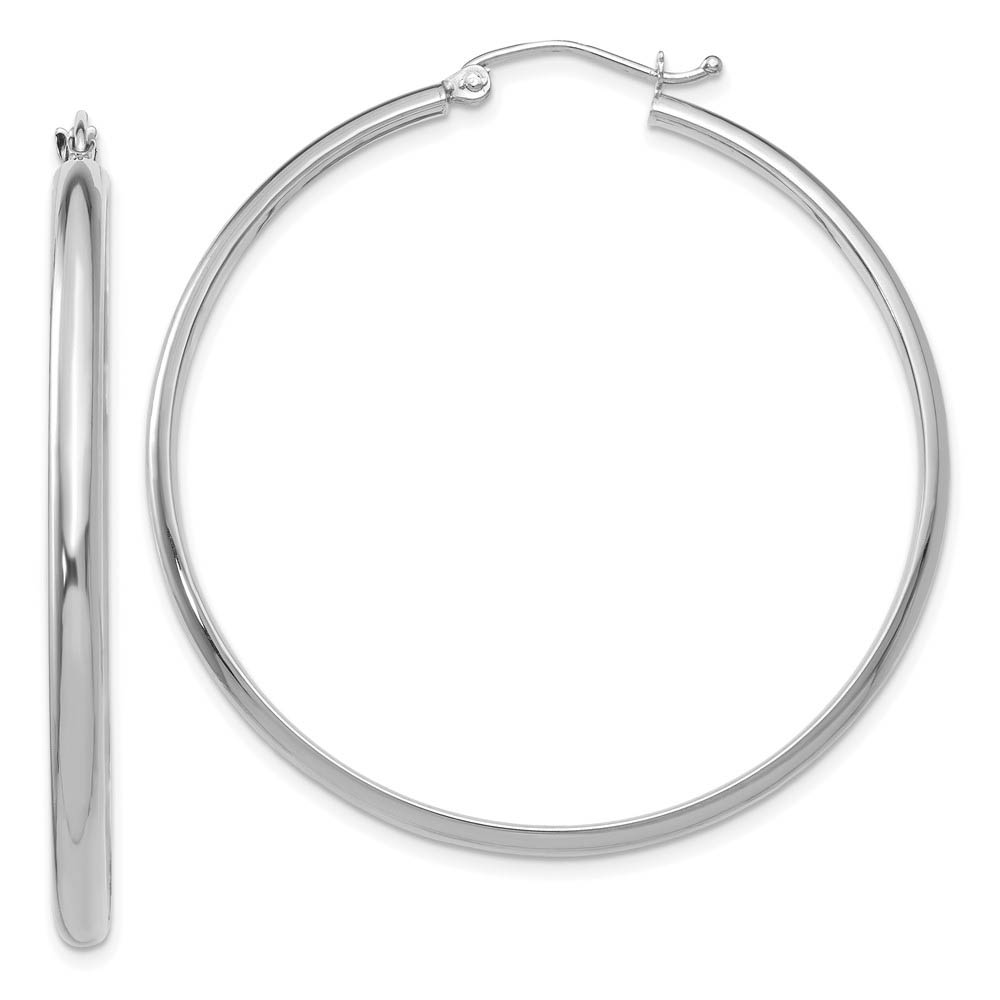 2.75mm x 43mm Polished 14k White Gold Domed Round Hoop Earrings