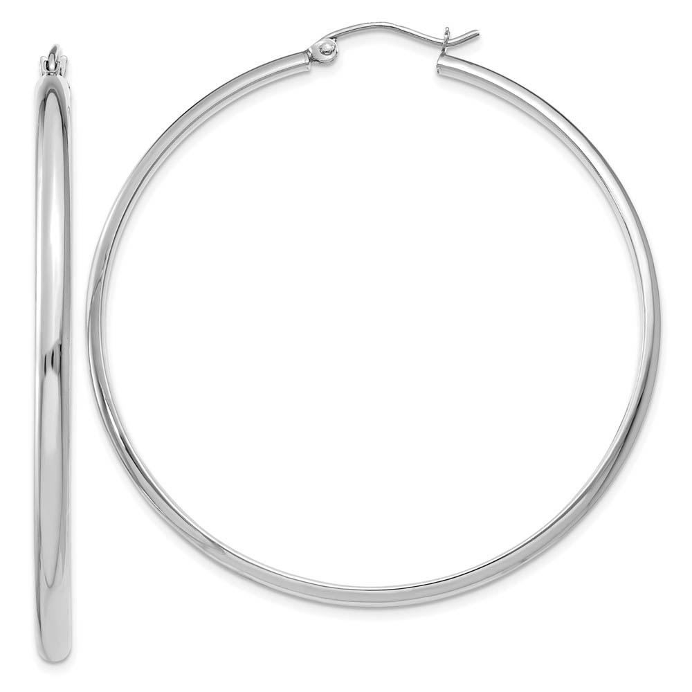 2.75mm x 50mm Polished 14k White Gold Domed Round Hoop Earrings