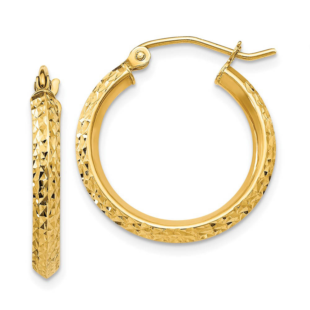 2.5mm x 20mm 14k Yellow Gold Knife Edge Diamond-Cut Round Hoops