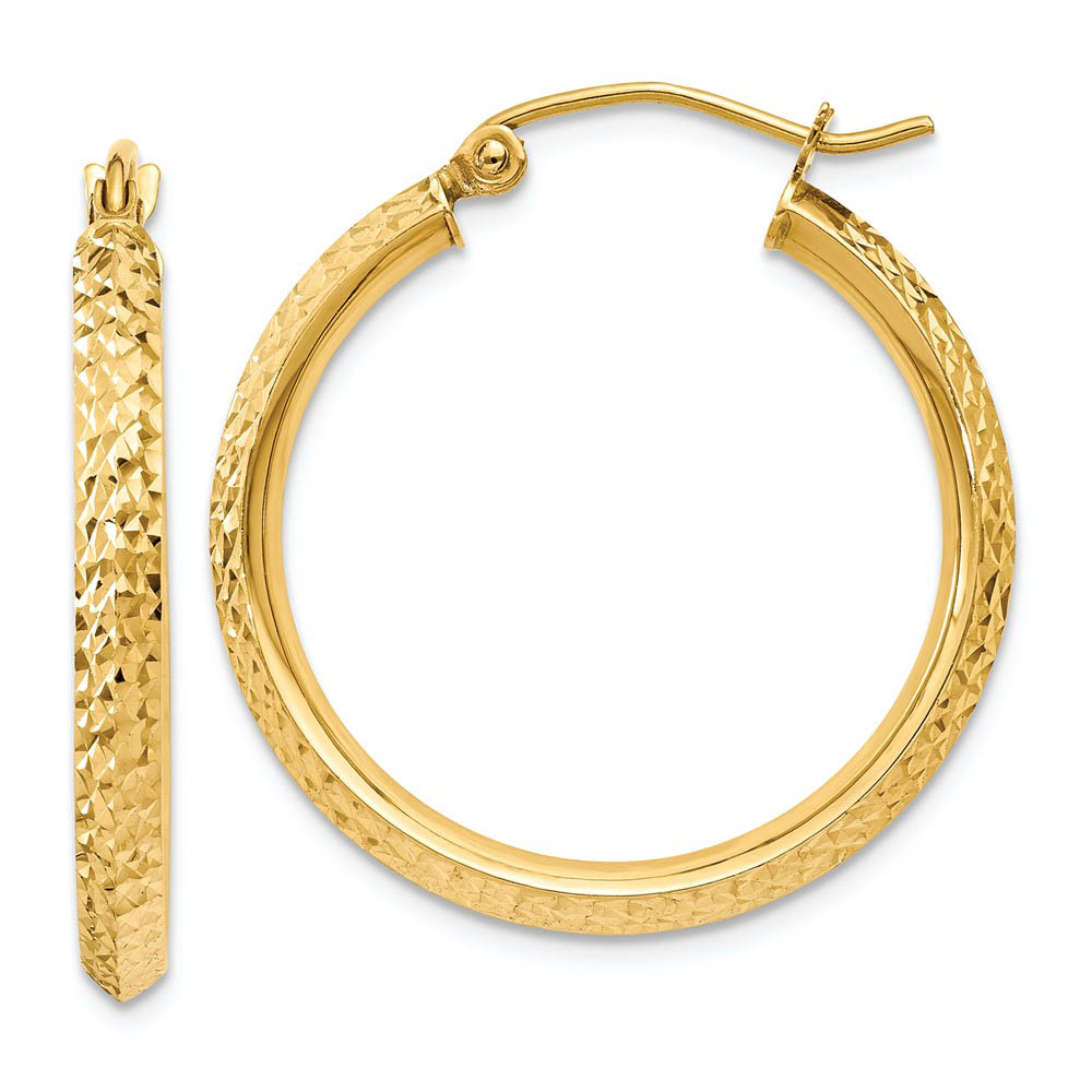 2.5mm x 25mm 14k Yellow Gold Knife Edge Diamond-Cut Round Hoops