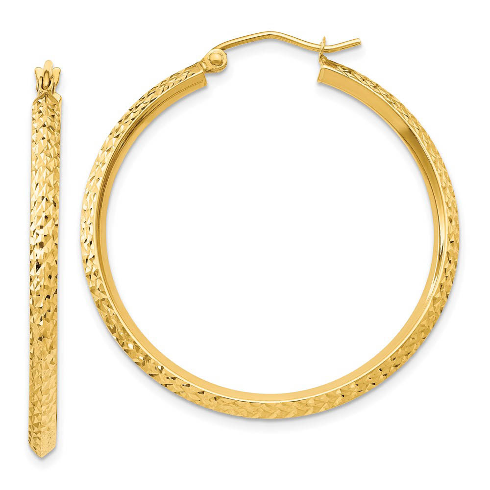 2.5mm x 35mm 14k Yellow Gold Knife Edge Diamond-Cut Round Hoops