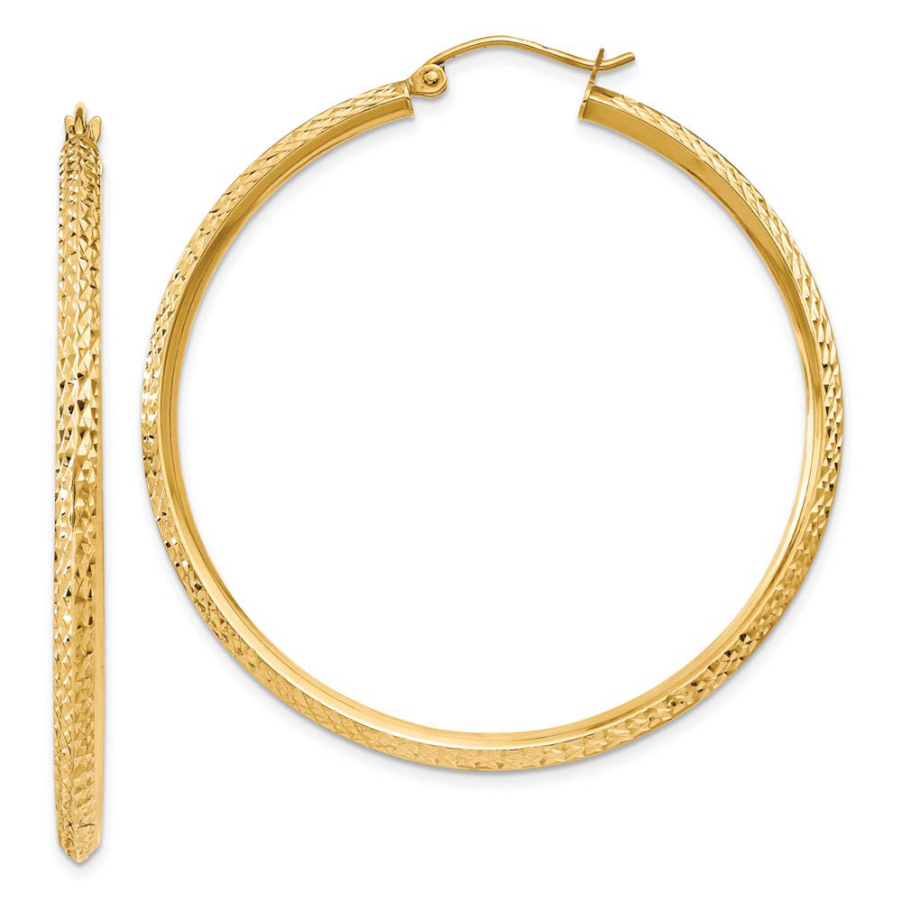 2.5mm x 45mm 14k Yellow Gold Knife Edge Diamond-Cut Round Hoops