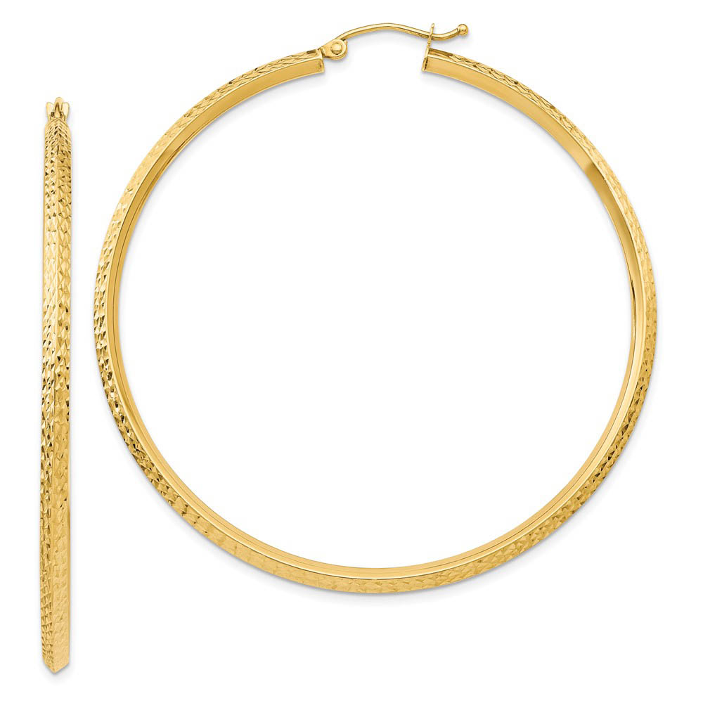 2.5mm x 55mm 14k Yellow Gold Knife Edge Diamond-Cut Round Hoops