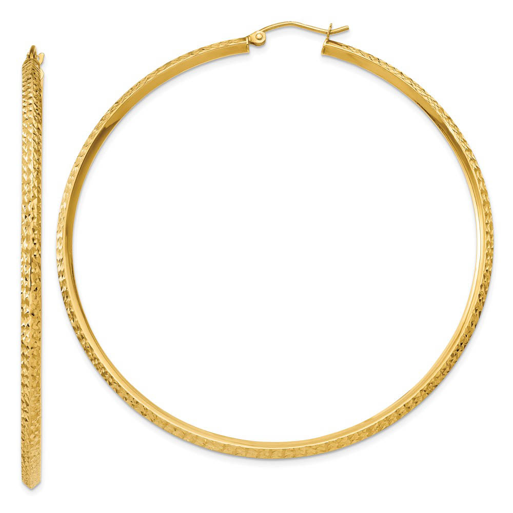 2.5mm x 65mm 14k Yellow Gold Knife Edge Diamond-Cut Round Hoops