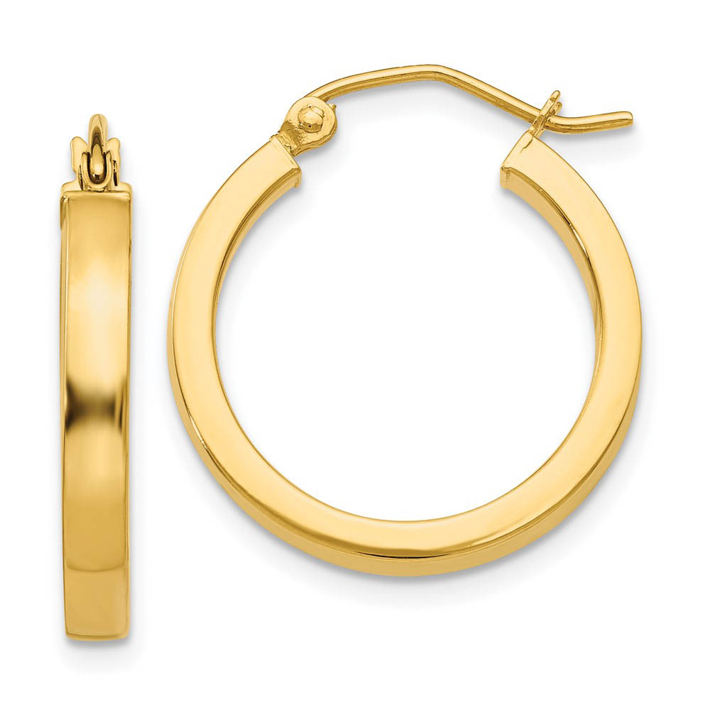 Polished 14k Yellow Gold 2x3x20mm Square Tube Round Hoop Earrings