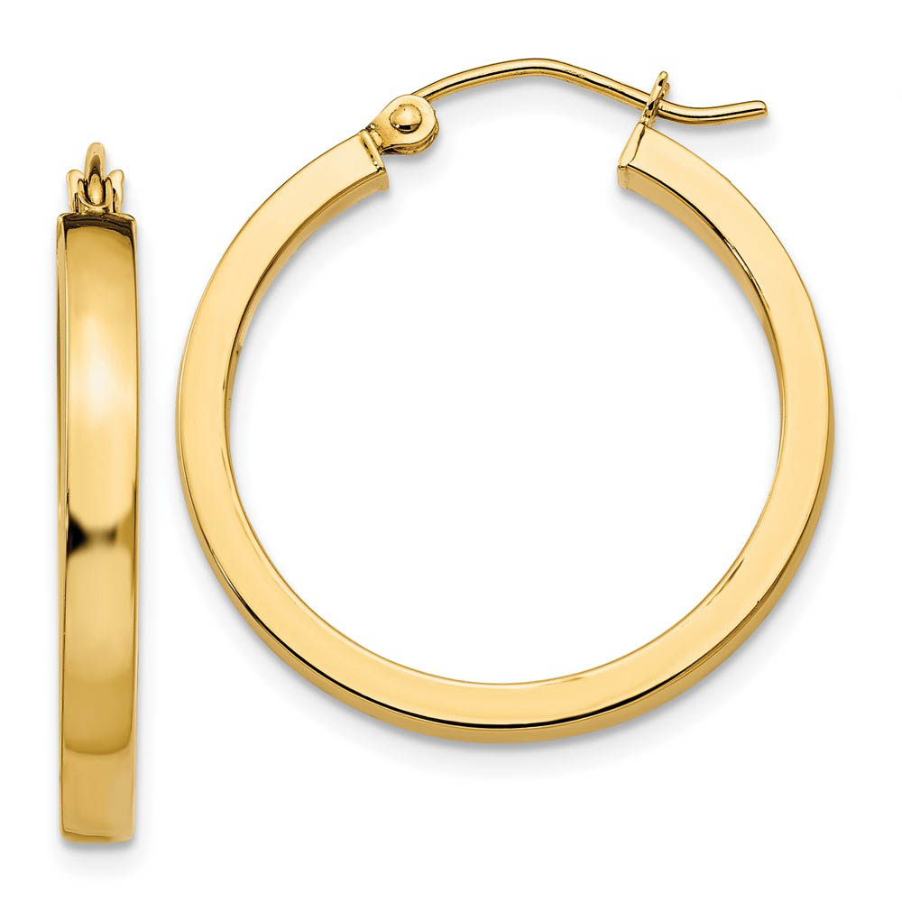Polished 14k Yellow Gold 2x3x25mm Square Tube Round Hoop Earrings