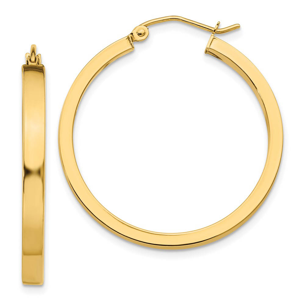 Polished 14k Yellow Gold 2x3x30mm Square Tube Round Hoop Earrings