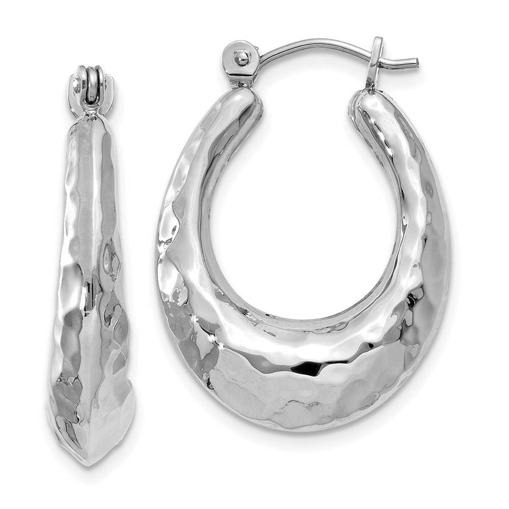 6mm x 23mm Hammered Puffed Oval Hoops in 14k White Gold