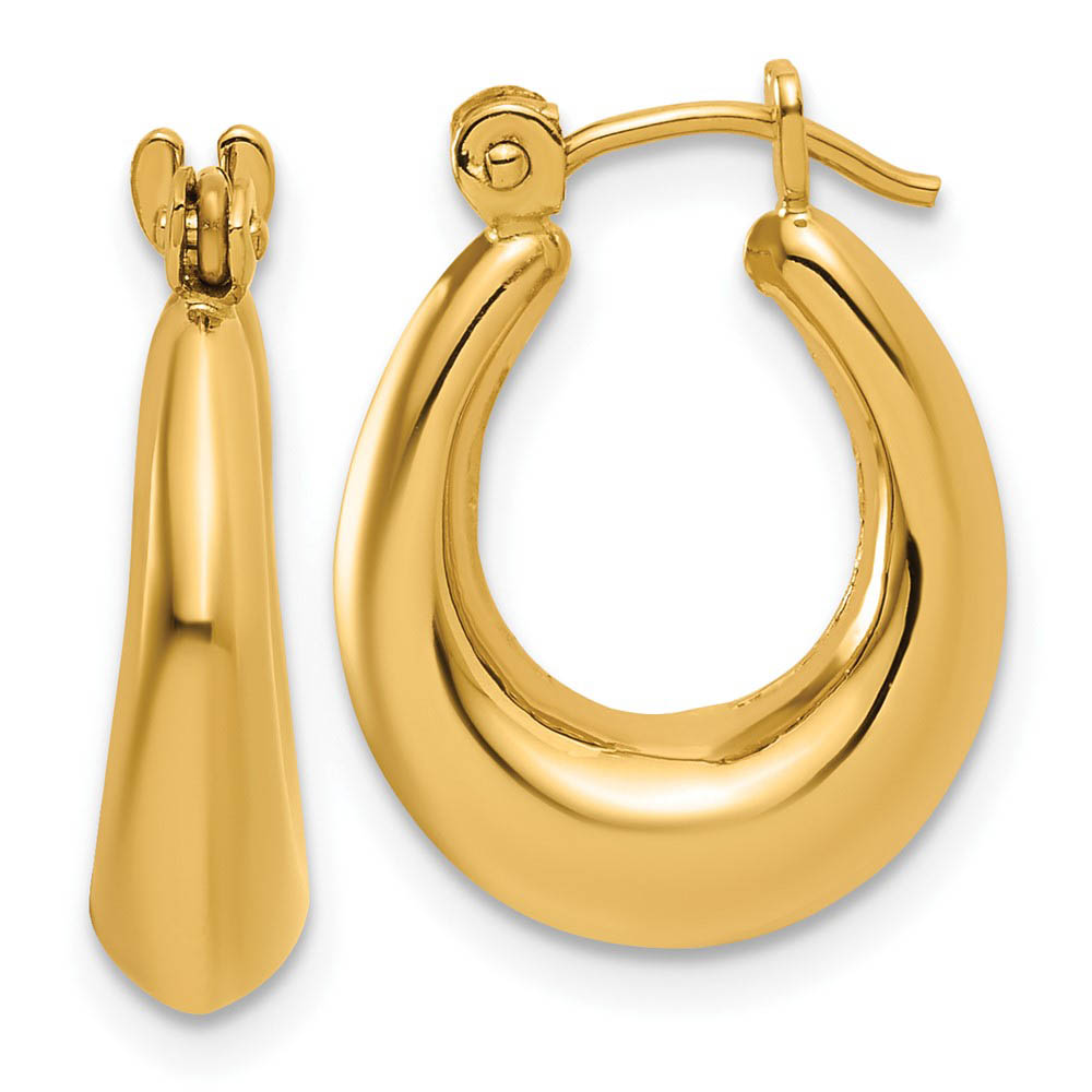 5mm x 17mm Polished 14k Yellow Gold Tapered Puffed Oval Hoop Earrings