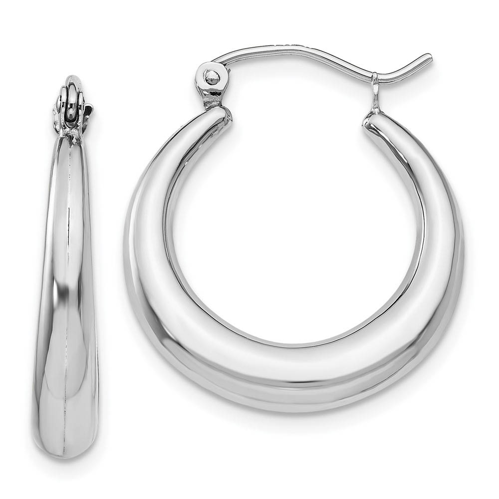 4mm x 20mm Polished 14k White Gold Tapered Puffed Round Hoop Earrings