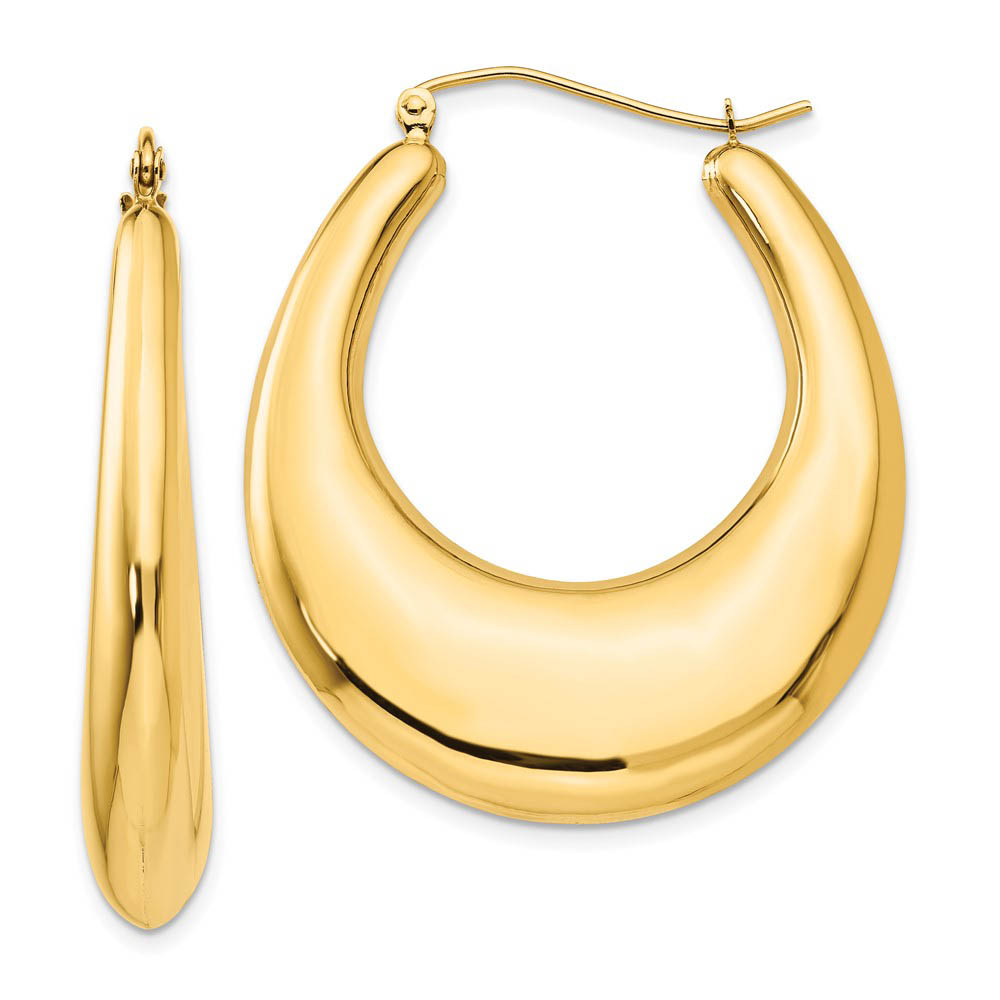 7mm x 40mm Polished 14k Yellow Gold Tapered Puffed Oval Hoop Earrings