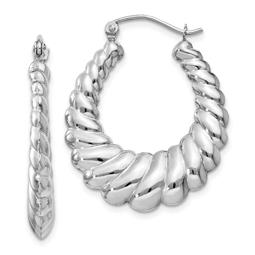 4mm x 29mm Polished 14k White Gold Hollow Oval Shrimp Hoop Earrings