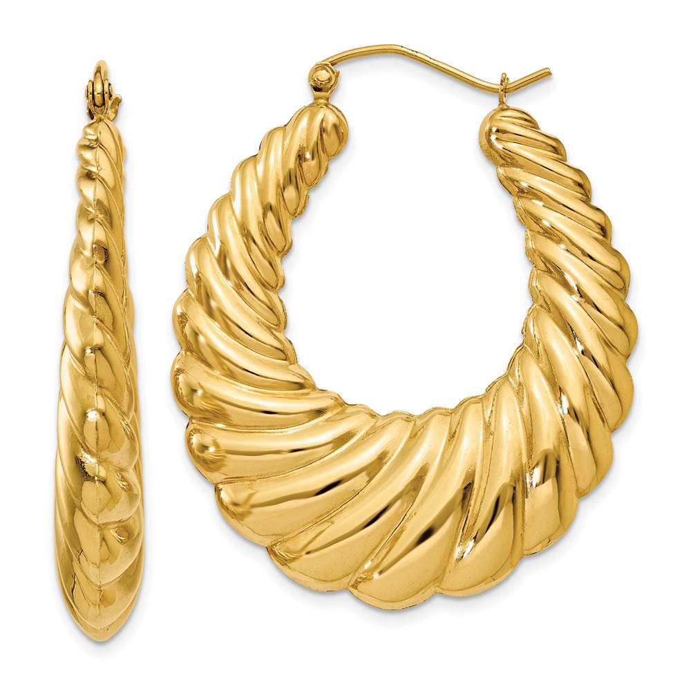 5mm x 40mm Polished 14k Yellow Gold Twisted Oval Shrimp Hoop Earrings