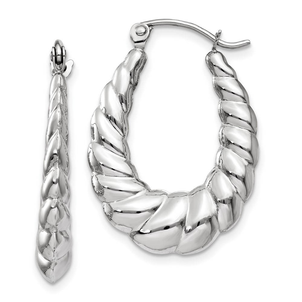 4mm x 26mm Polished 14k White Gold Twisted Oval Shrimp Hoop Earrings