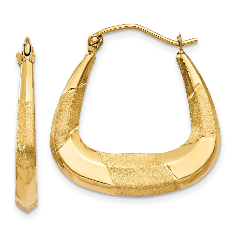 4 x 23mm 14k Yellow Gold Polished, Satin and D/C Striped Creole Hoops