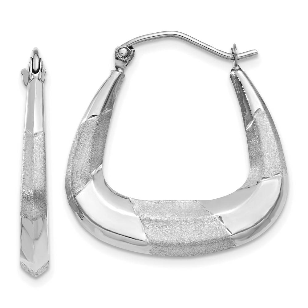 4 x 23mm 14k White Gold Polished, Satin and D/C Striped Creole Hoops