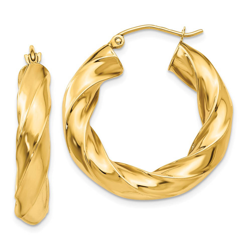 5mm x 27mm Polished 14k Yellow Gold Round Twisted Hoop Earrings