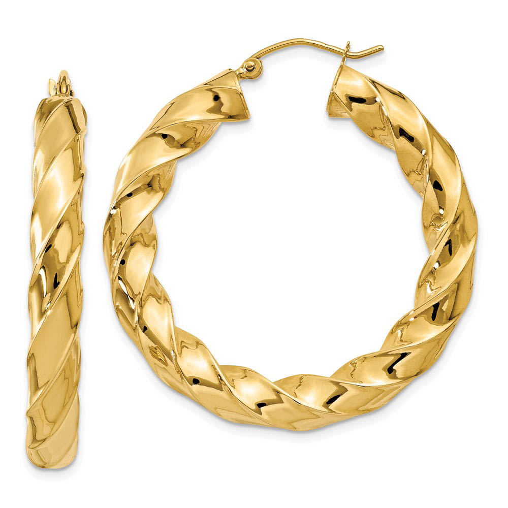 5mm x 38mm Polished 14k Yellow Gold Round Twisted Hoop Earrings