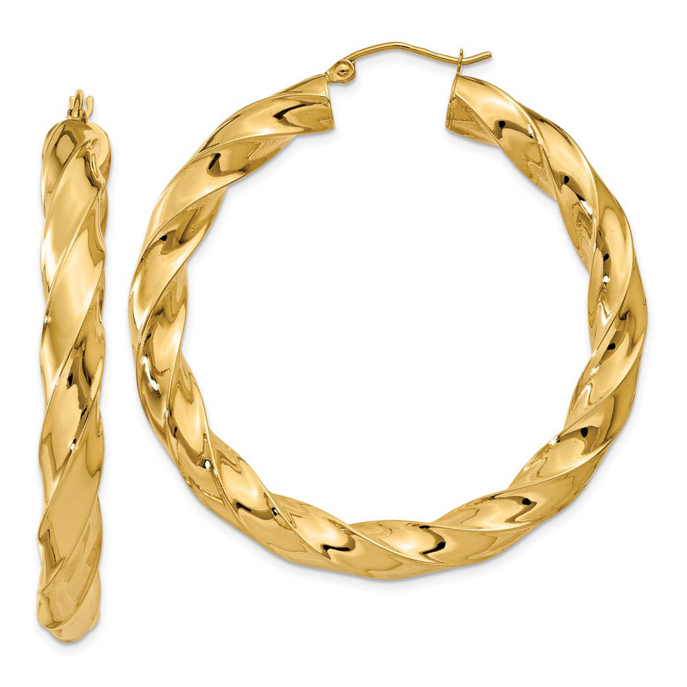 5mm x 43mm Polished 14k Yellow Gold Round Twisted Hoop Earrings