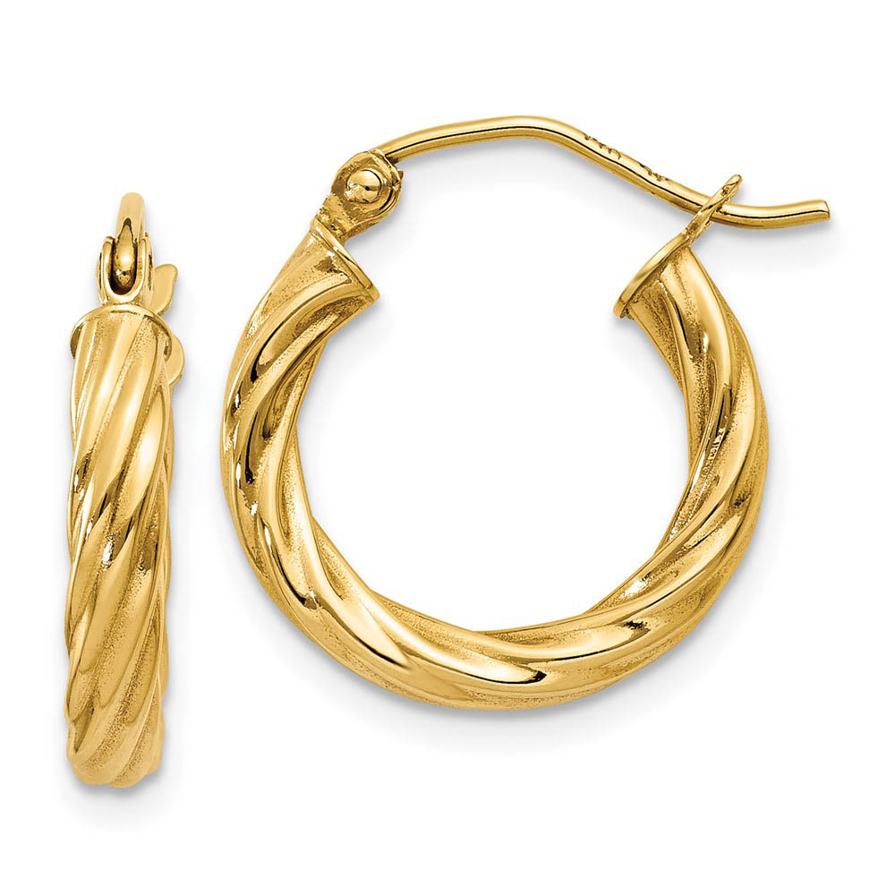 2.75mm x 15mm Polished 14k Yellow Gold Twisted Round Hoop Earrings