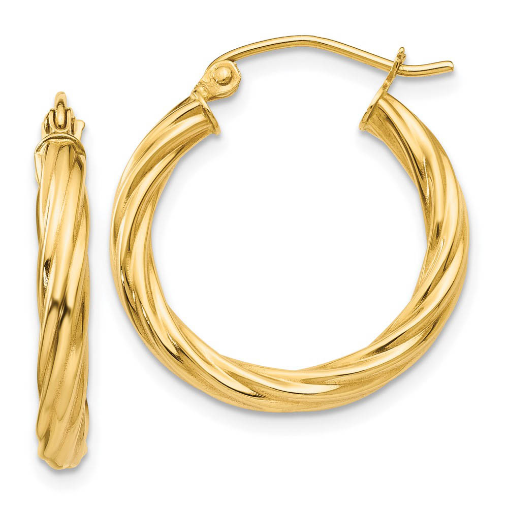 3.25mm x 20mm Polished 14k Yellow Gold Twisted Round Hoop Earrings