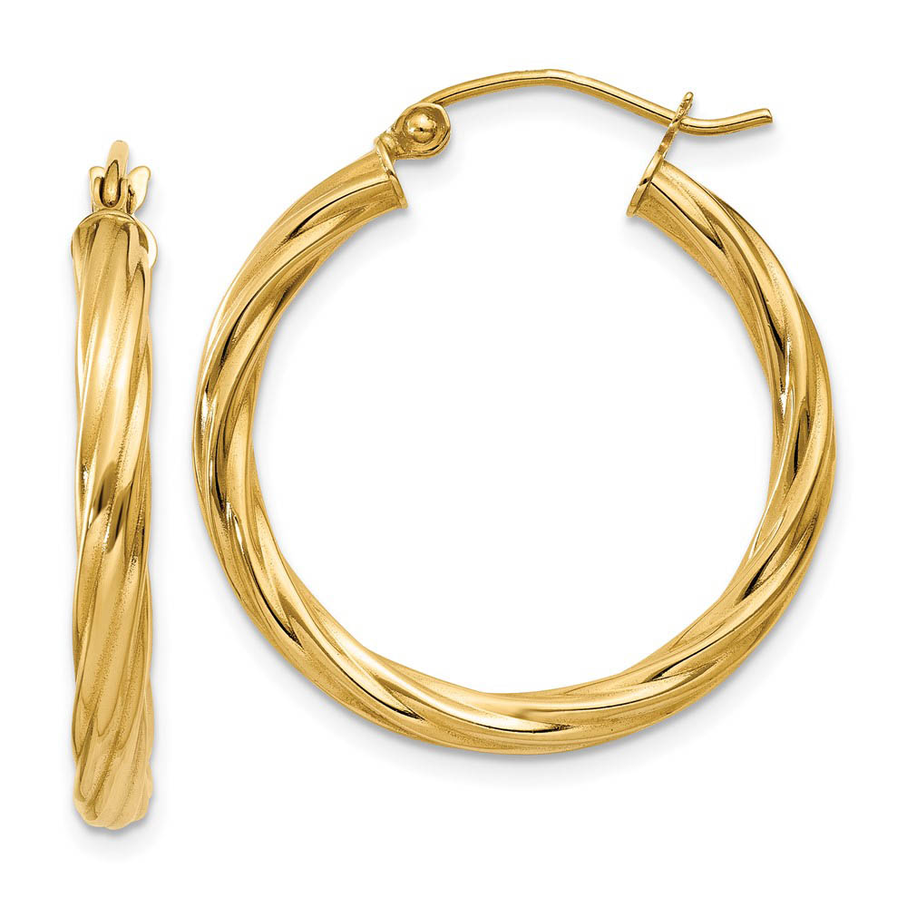 3.25mm x 26mm Polished 14k Yellow Gold Twisted Round Hoop Earrings