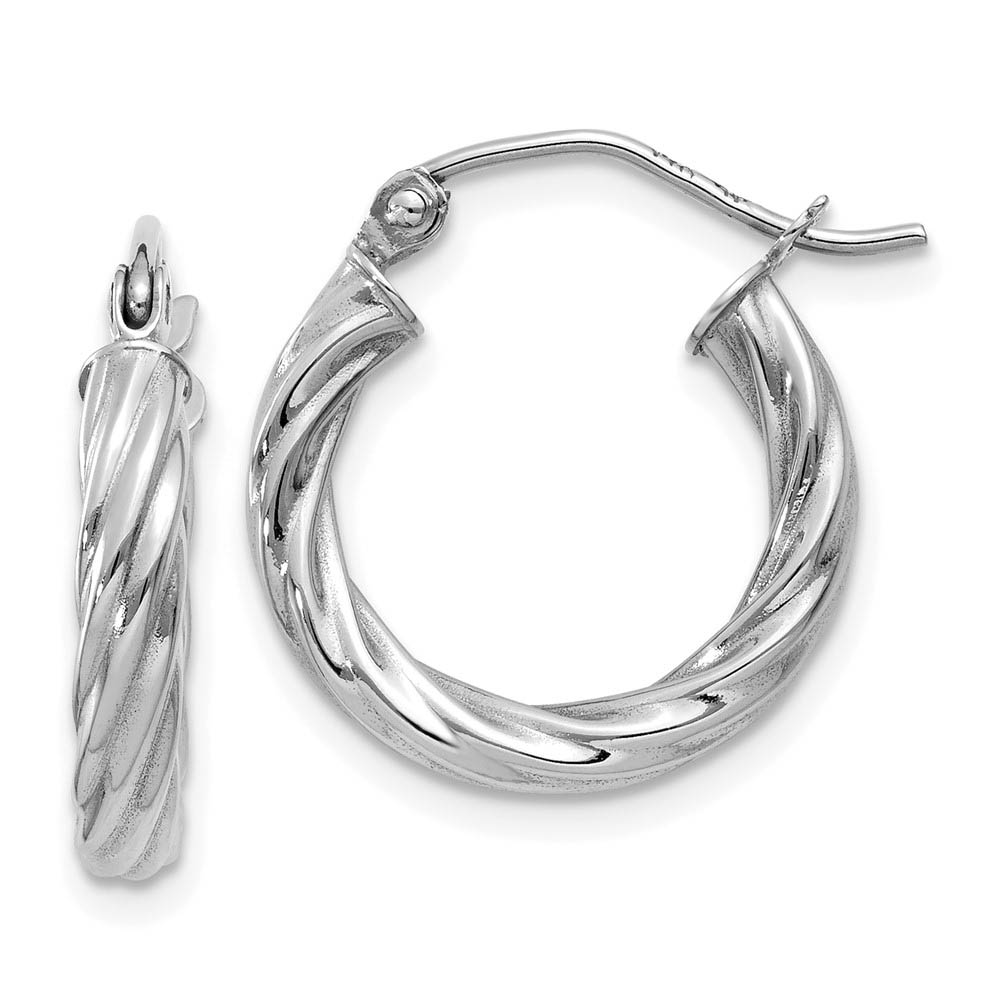 3.25mm x 15mm Polished 14k White Gold Twisted Round Hoop Earrings